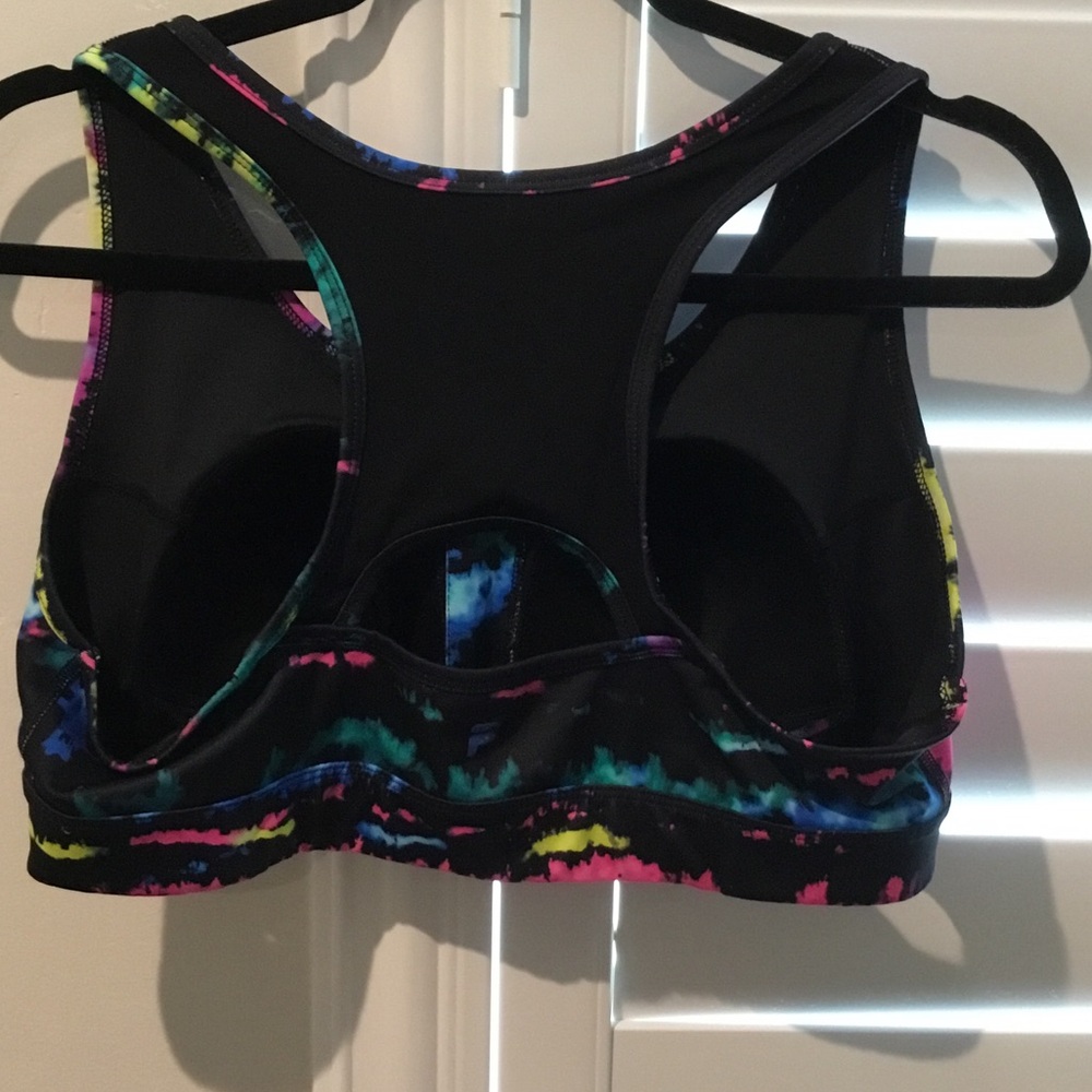 Fila Black Sports Bra with Neon Pink, Blue & Yellow Tie-Dye - Picture 3 of 5